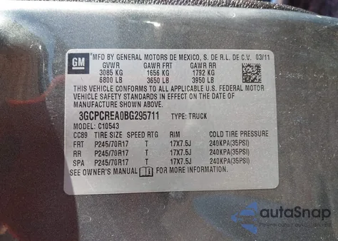 2011 Chevrolet Silverado 1500 Ls z USA, uszkodzony, nr VIN 3GCPCREA0BG295711